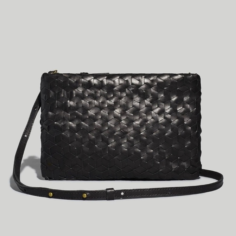 Madewell The Puff Crossbody Bag True Black Woven Leather - Picture 4 of 10